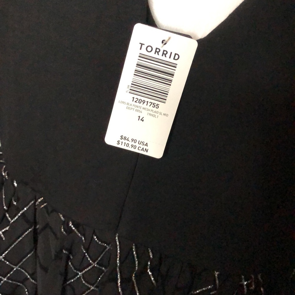 Torrid Black and Silver Plaid Mesh Mid Length Women’s Dress Size 14 NWT - Picture 7 of 7